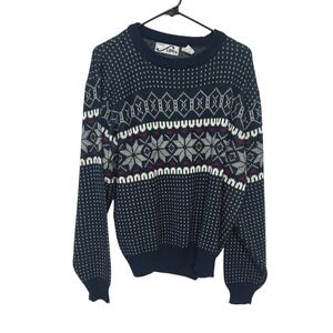 Steep Lones Navy Nordic Sweater L Wintercore‎ Fair Isle Cozy Cabincore Retro